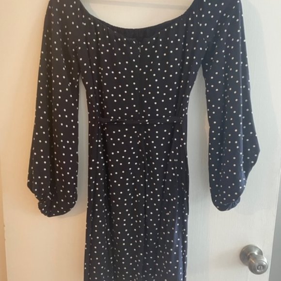 Urban Outfitters Bardot Off-The-Shoulder Dress Navy Polka XS Like New! - Picture 7 of 7